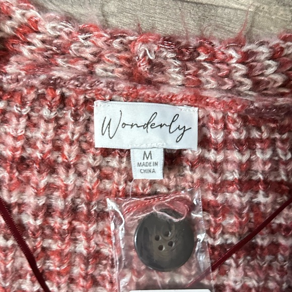 Red and white knitted button up sweater cardigan by wonderly size medium - Picture 4 of 6